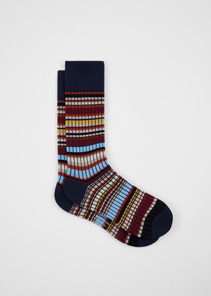 Navy Blue 'Signature Stripe' Ribbed Socks