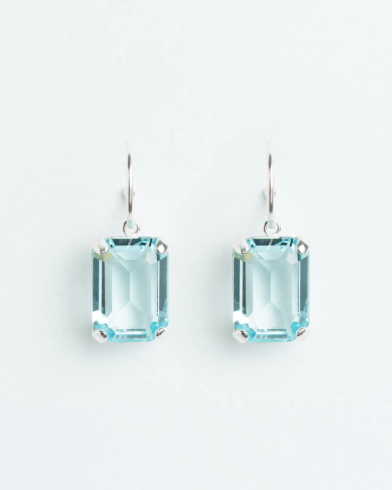 Hoop earrings with aquamarine and clear crystal trilogy