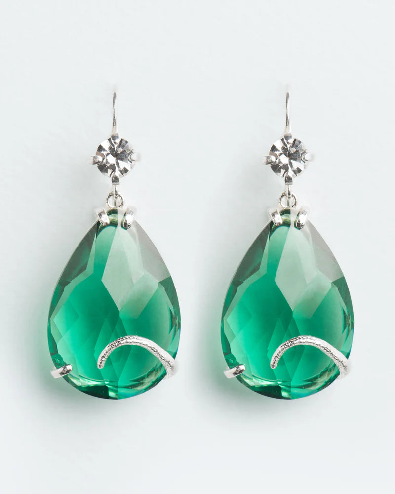 Hook earrings with emerald crystal drop and salamander tail element