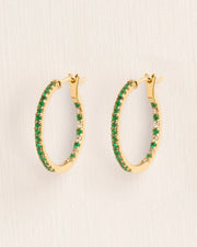 Large hoops with emerald and diamonds in 18 ct. gold