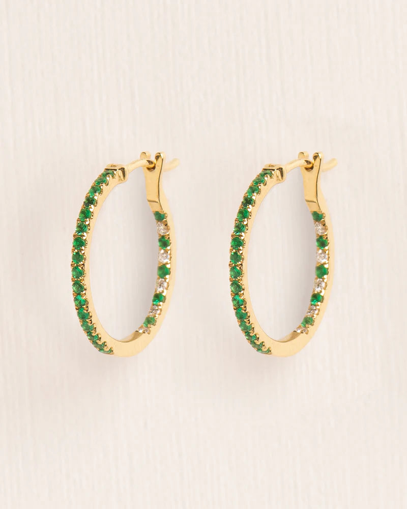 Large hoops with emerald and diamonds in 18 ct. gold