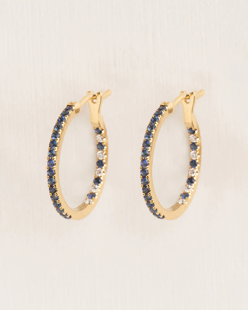 Large hoops with sapphire and diamonds in 18 ct. gold