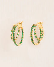 Trompe l'oeil hoops with emerald and diamonds in 18 ct. gold