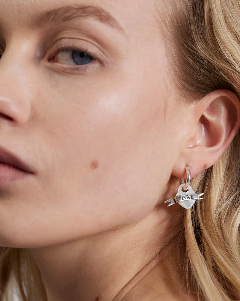 Hoop earrings with tattooed heart pendant "LOVE"