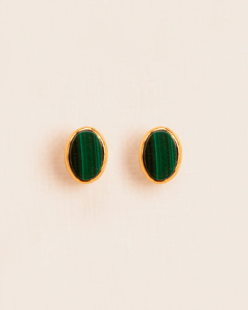 Stud earrings with malachite