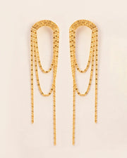 Stud earrings with signature falling chains