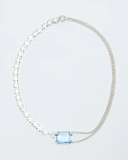 Multifunctional necklace with aquamarine and clear crystals