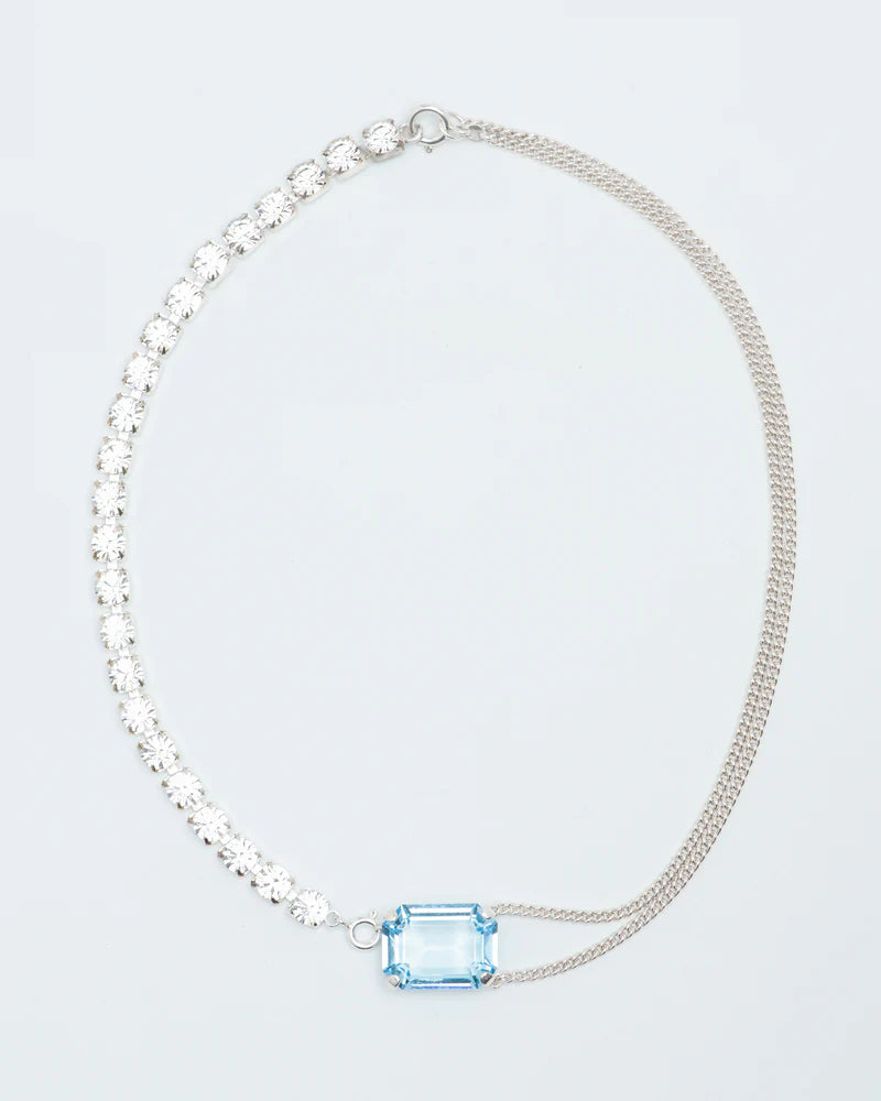Multifunctional necklace with aquamarine and clear crystals