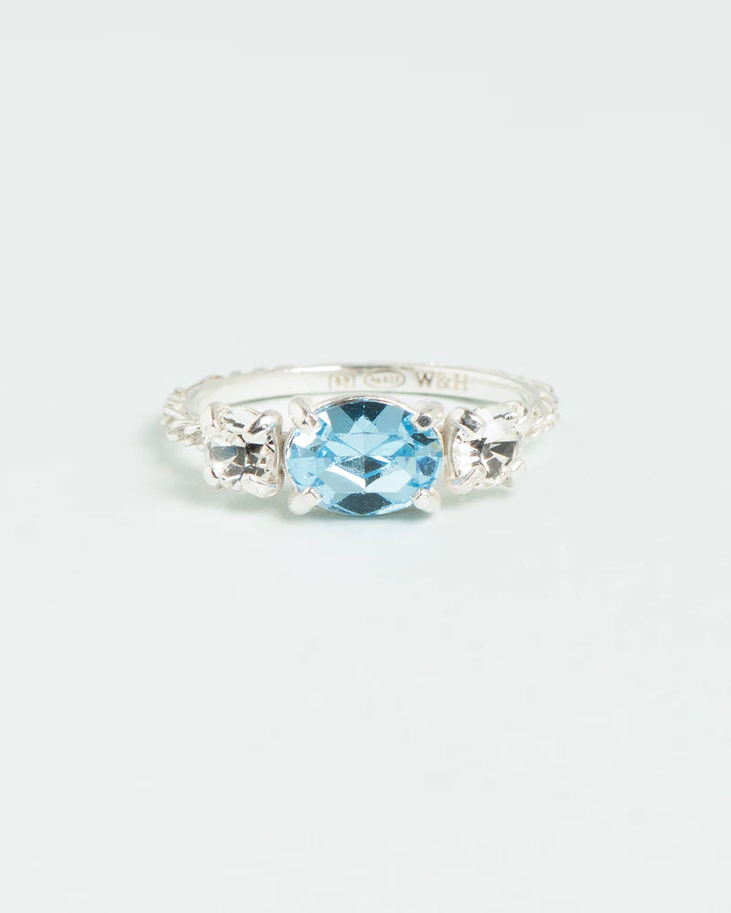 Ring with aquamarine and clear crystal trilogy