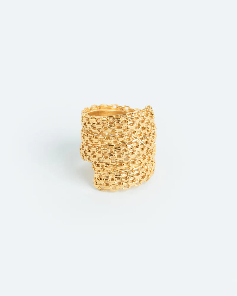 Statement ring ensemble with chain texture