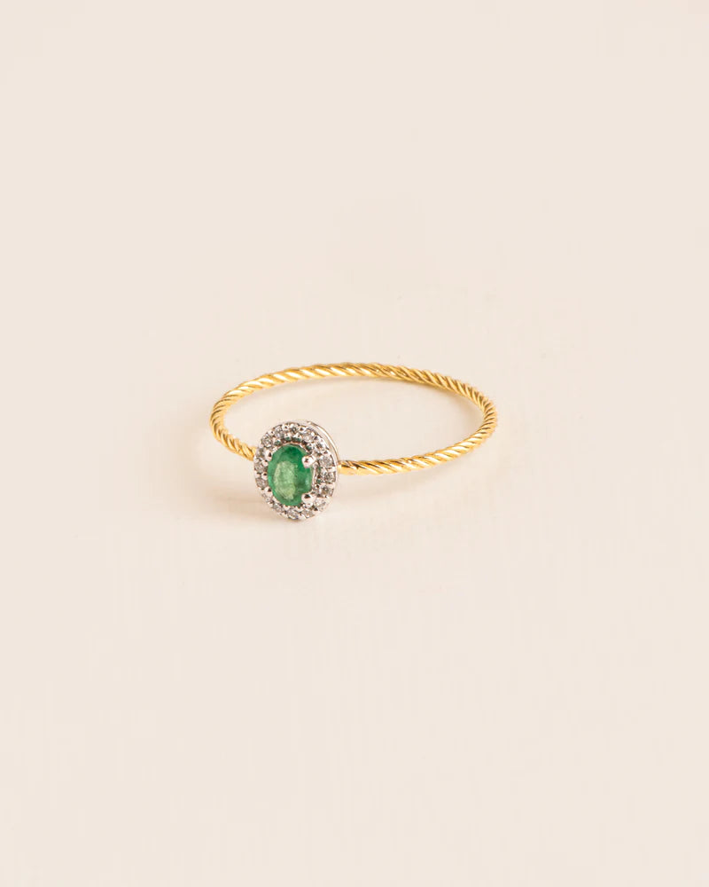 Ring with emerald and diamond rosette in 18 ct. gold