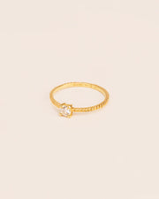 Ring with gourmet chain texture and white diamond in 18 ct. gold