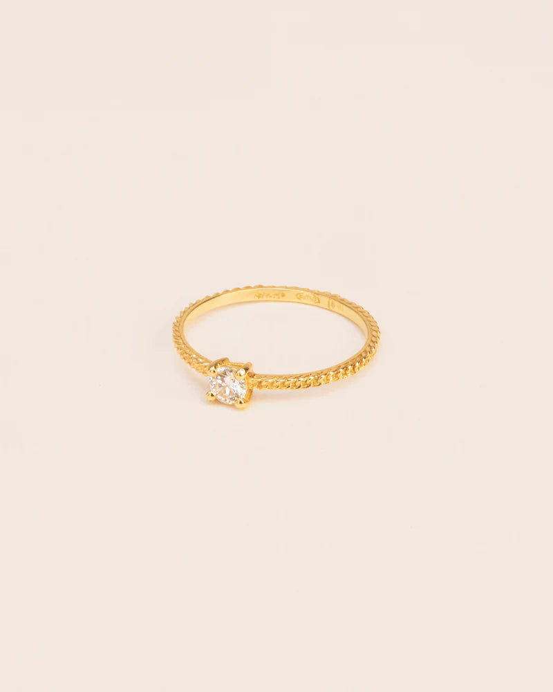 Ring with gourmet chain texture and white diamond in 18 ct. gold