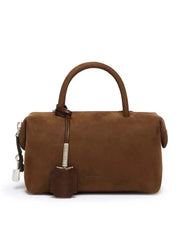 Small nubuck leather bowler bag - Dark brown