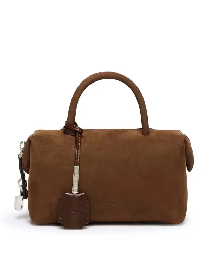 Small nubuck leather bowler bag - Dark brown
