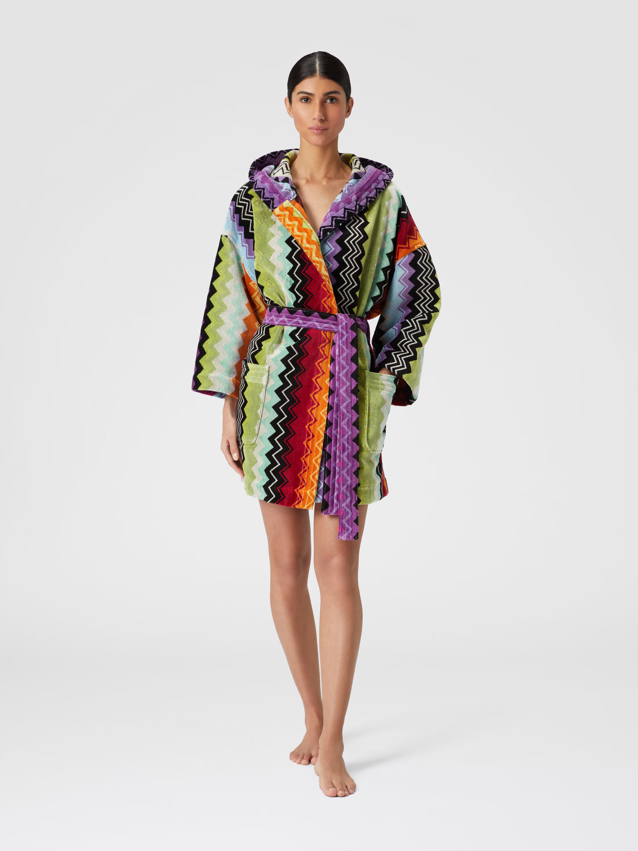Giacomo bathrobe in cotton terry with zigzag pattern