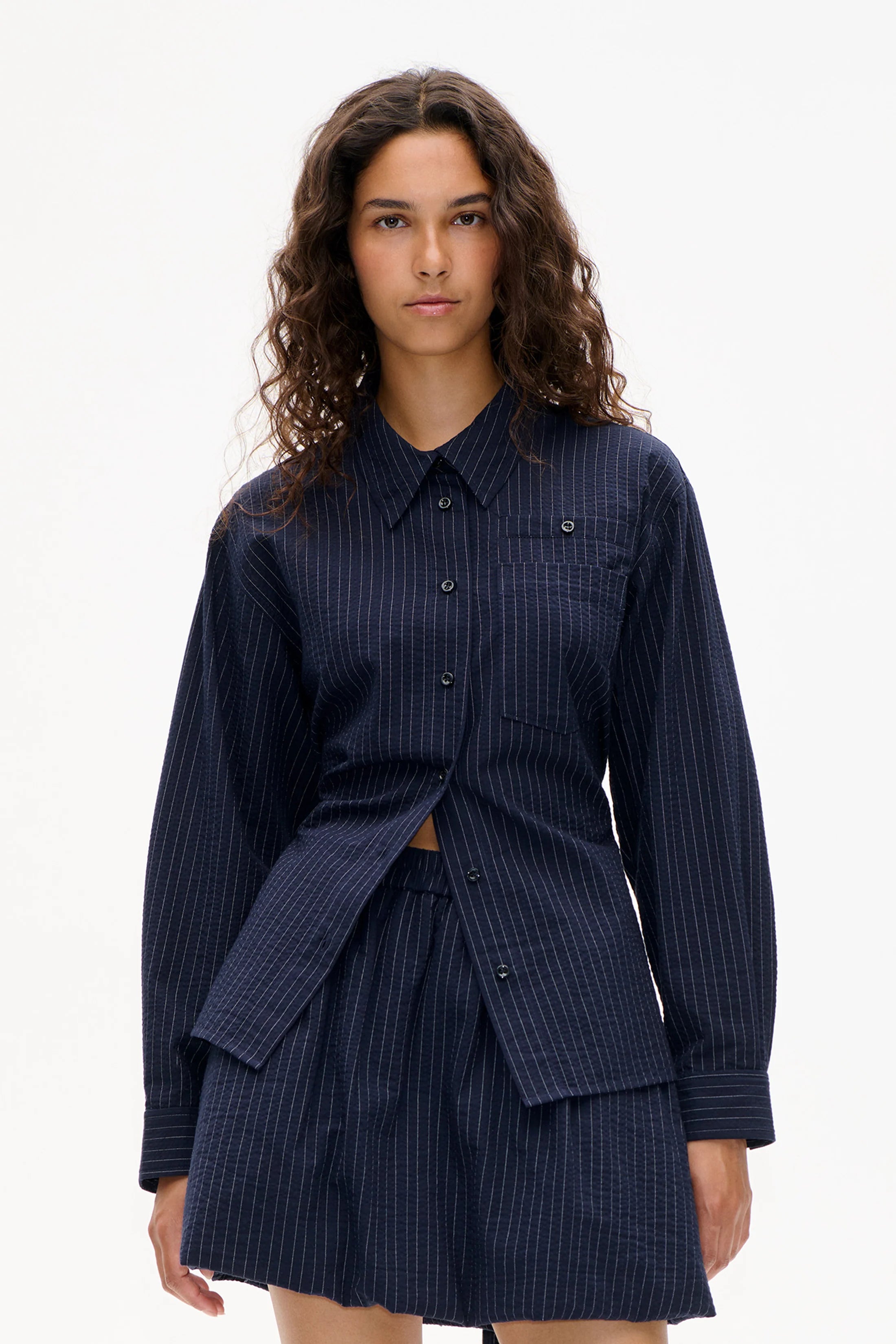 Matina shirt Navy blue pinstripe
