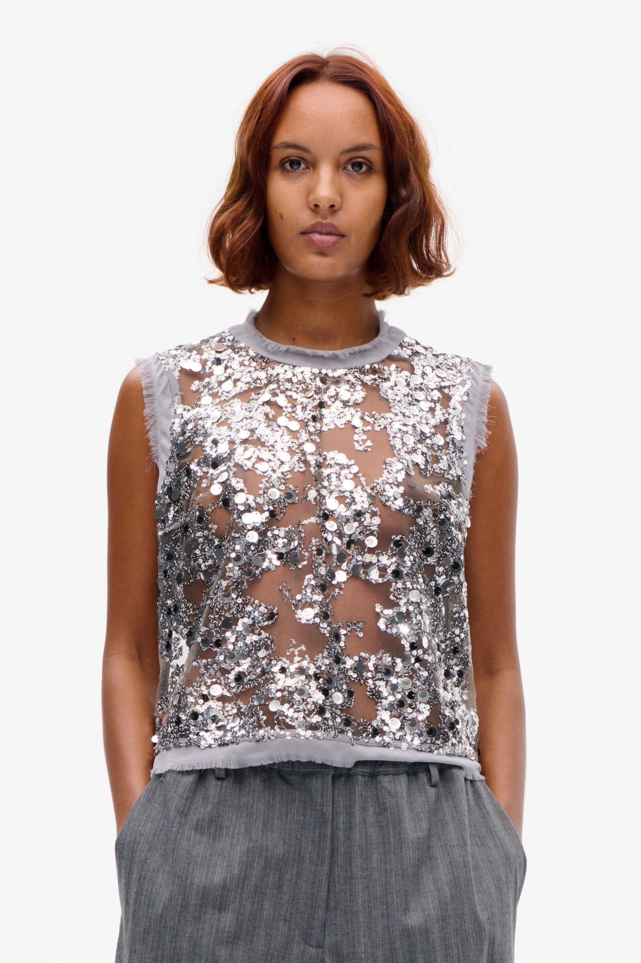 Manira grey Sequins top