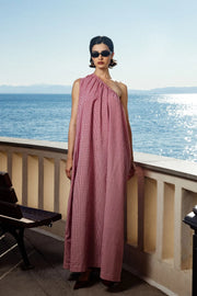 Lourose One-Shoulder Dress Red & White