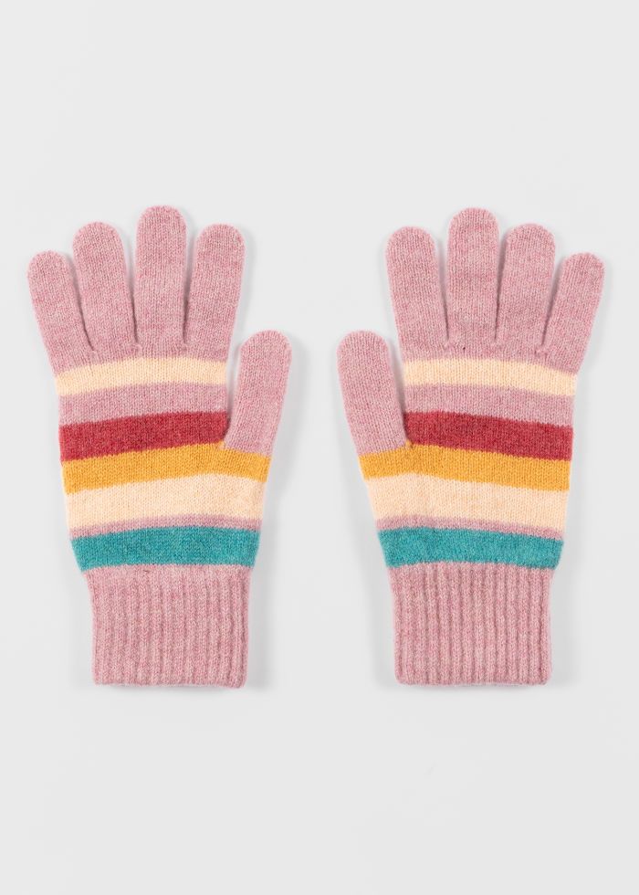 Women's Pink Lambswool 'Swirl Stripe' Gloves
