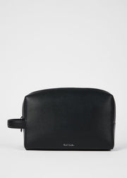 Black Straw-Grain Embossed Leather Wash Bag