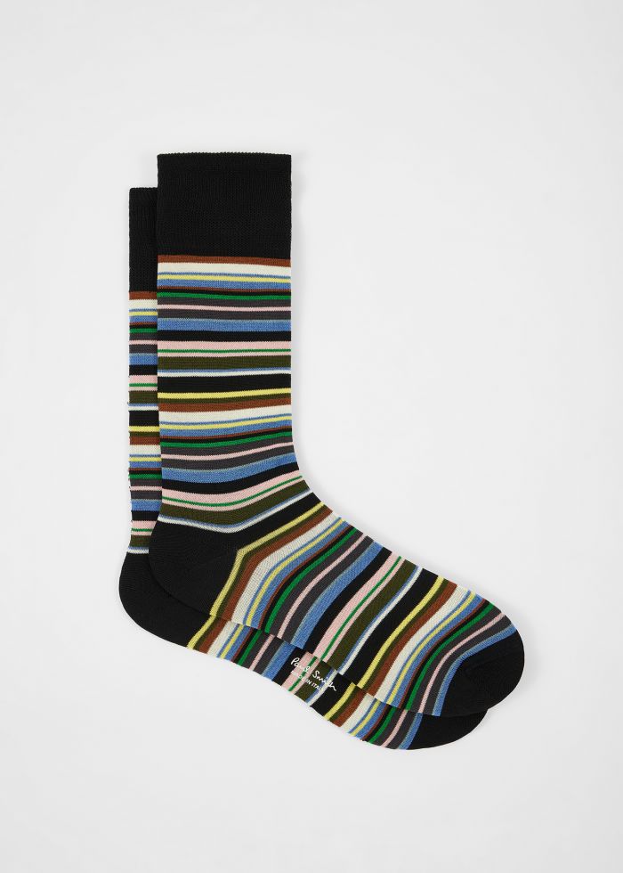 Blue Multicolour Stripe Socks Black