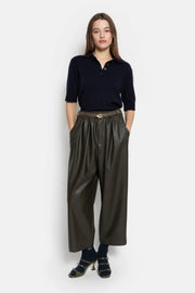 Kick Pleated Pants Khaki Faux Leather