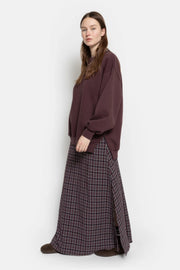 Olive Long Skirt Plum Checked