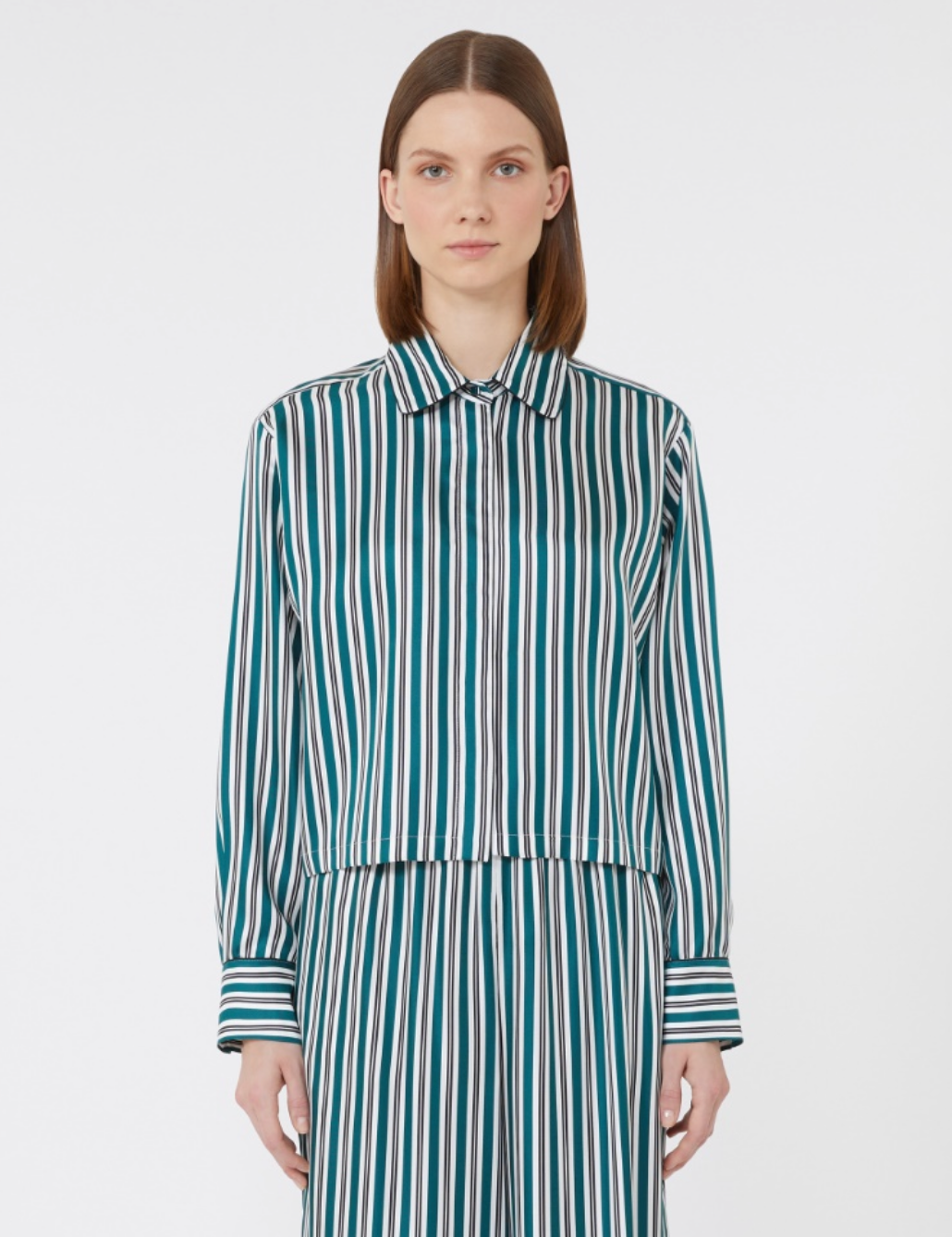Brama Printed silk cropped shirt Dark green