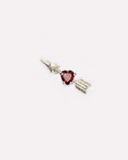 Single stud earring with heart-shaped garnet and removable arrow