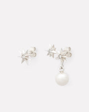 Star stud earrings with crystal and dangling pearl