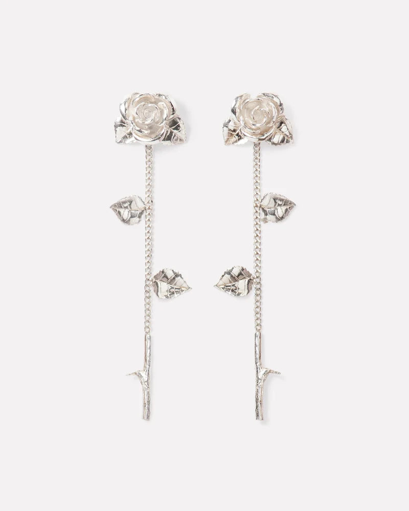 Rose stud earrings with detachable stem