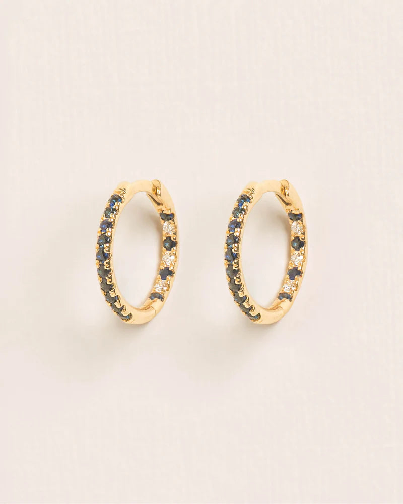 Small hoops with sapphire and diamonds in 18 ct. gold