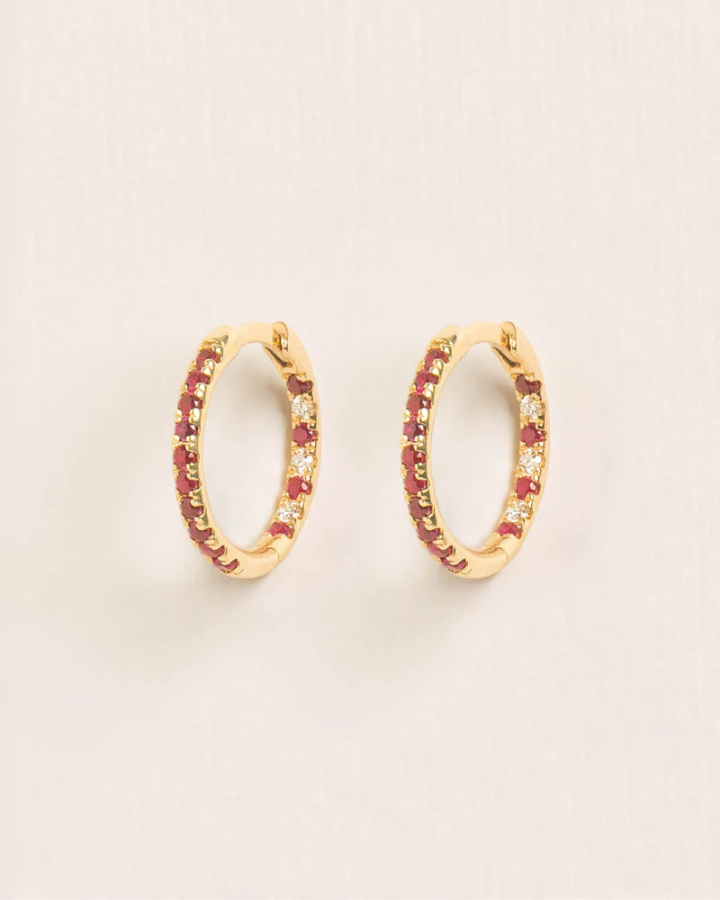 Small hoops with ruby and diamonds in 18 ct. gold