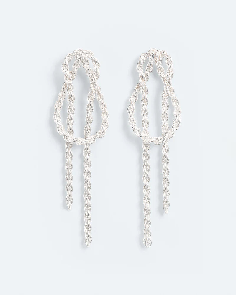 Bowline on a bight stud earrings with dangling chains