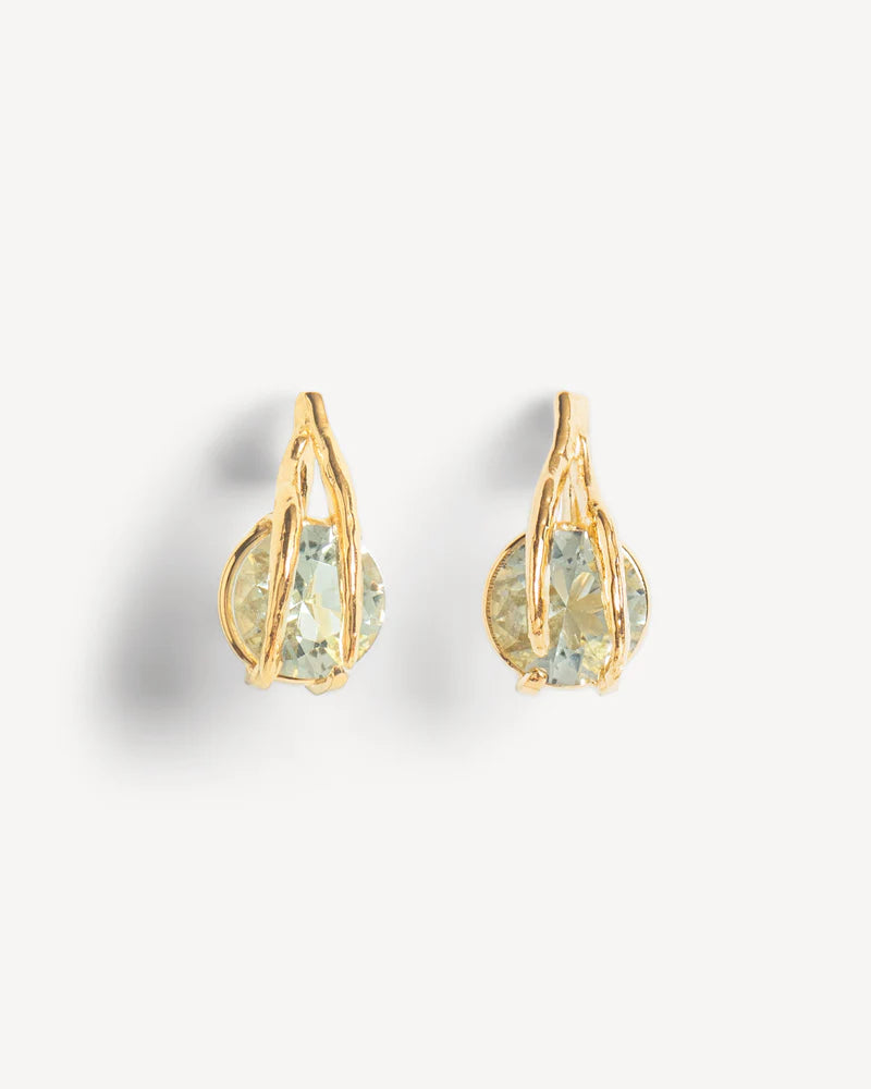 Stud earrings with leaves and green amethyst