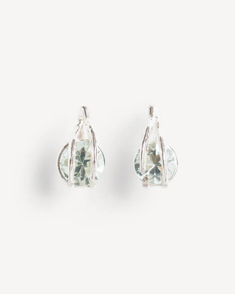Stud earrings with leaves and green amethyst