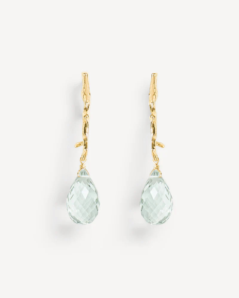 Branch-shaped stud earrings with green amethyst