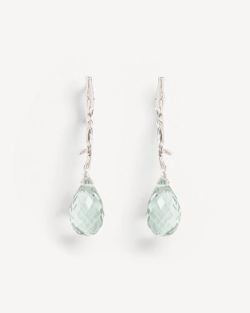 Branch-shaped stud earrings with green amethyst