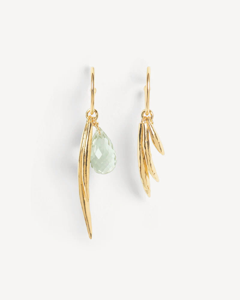 Asymmetric hoops with leaf and green amethyst