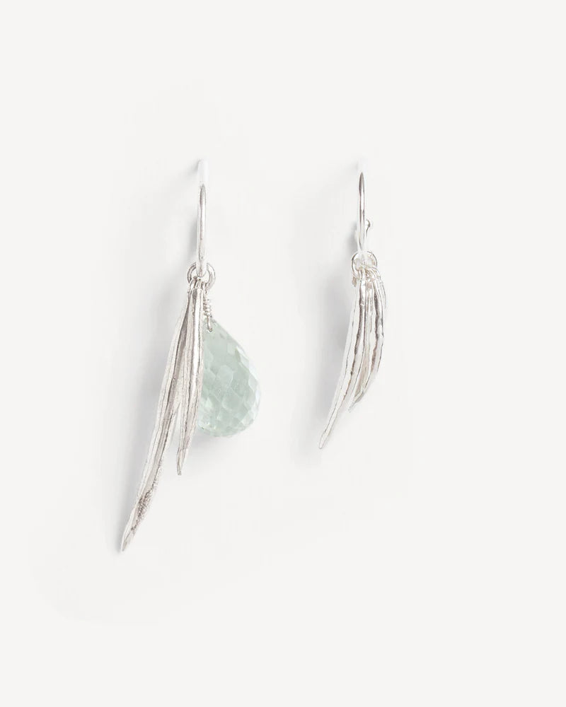 Asymmetric hoops with leaf and green amethyst