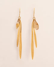 Hook earrings with bamboo leaves and rutilated quartz