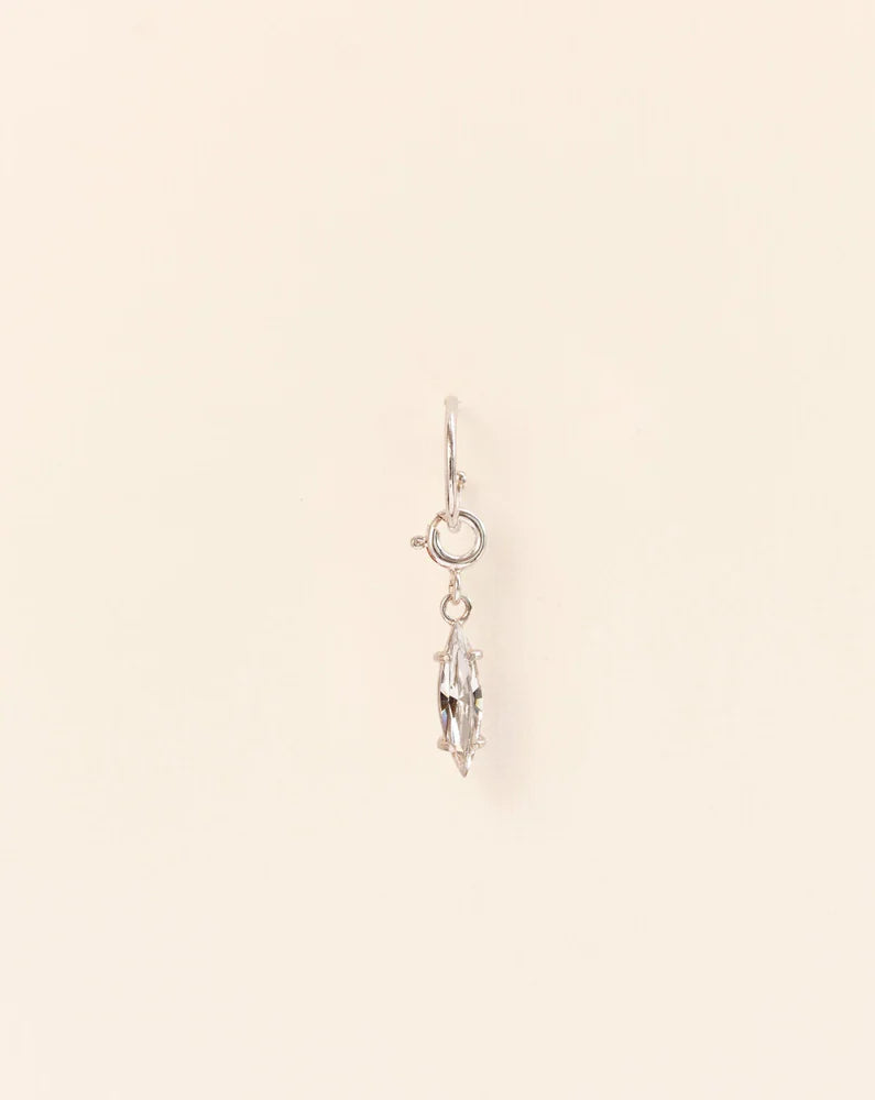 Single hoop earring with spring ring and marquis crystal