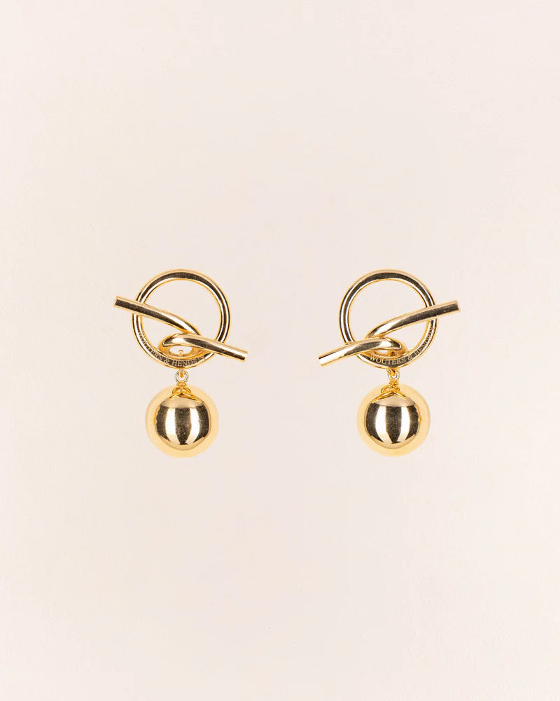 Pendant post earrings with T-bar and sphere