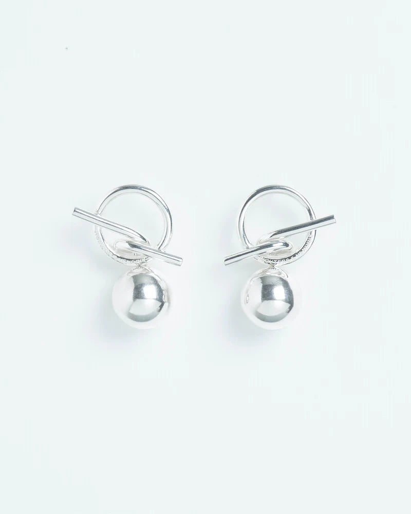 Pendant post earrings with T-bar and sphere