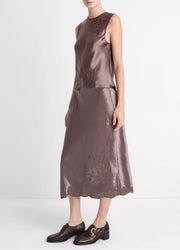 Floral-Embroidered Satin Slip Skirt