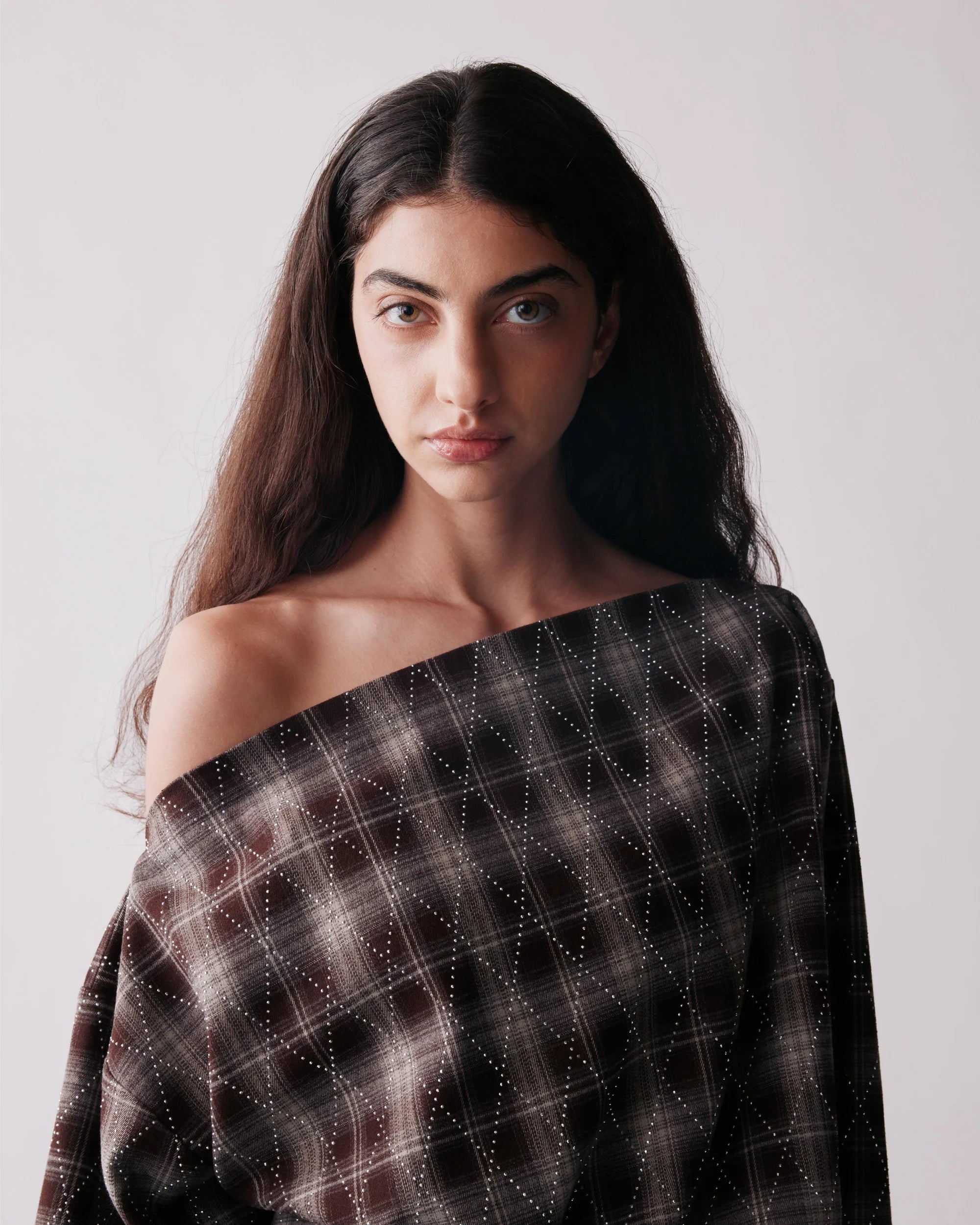 Emilie top Brown check with strass