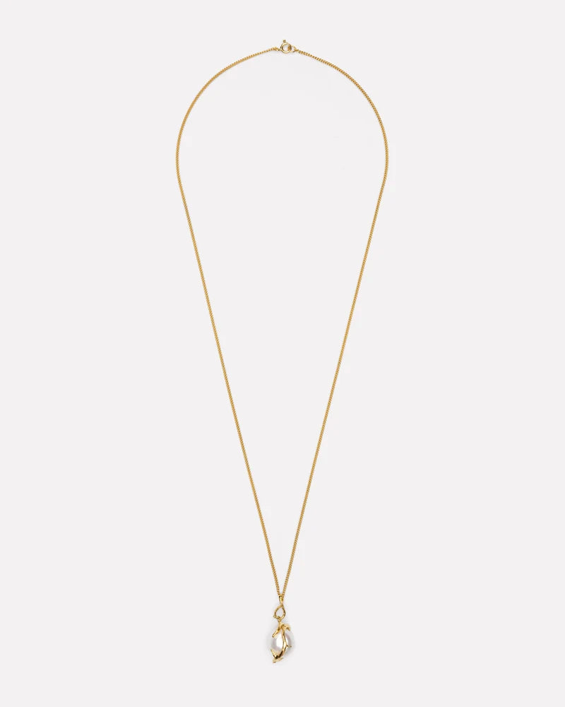 Long necklace with thorned pendant and freshwater pearl