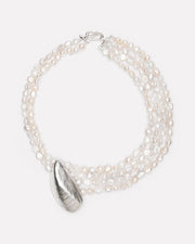 Long necklace with thorned pendant and freshwater pearl