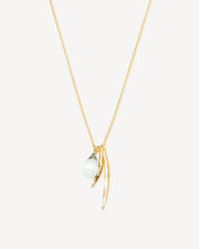 Necklace with leaves and green amethyst pendant